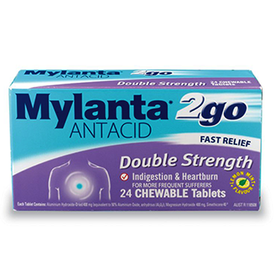 Mylanta 2Go Double Strength Indigestion & Heartburn Relief Tablets 24s - Green Cross Chemist