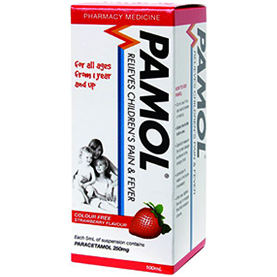 Pamol All Ages Strawberry Children's Pain & Fever Relief Colour Free 100ml - Green Cross Chemist