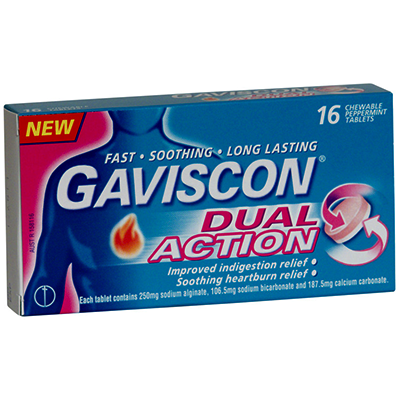 Gaviscon Dual Action Heartburn Relief Peppermint Chewable Tablets 16s - Green Cross Chemist