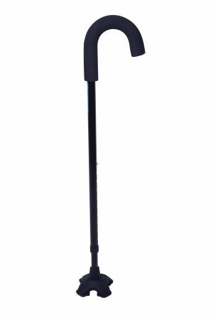 Mobilis Crook Handle Walking Stick (Black) with Free Standing Stability Foot - Green Cross Chemist
