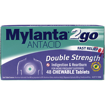 Mylanta 2Go Double Strength Indigestion & Heartburn Relief Tablets 48s - Green Cross Chemist