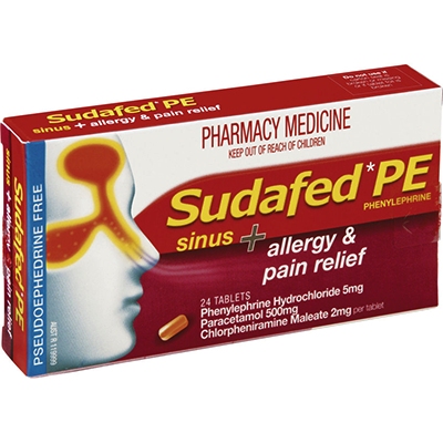 Sudafed PE Sinus Allergy & Pain Relief Tablets 24s - Green Cross Chemist