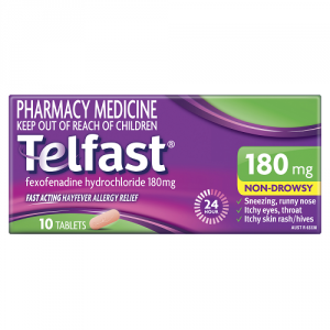 Telfast Non-Drowsy Hayfever Allergy or Itchy Skin Rash Relief 180mg Tablets 10s