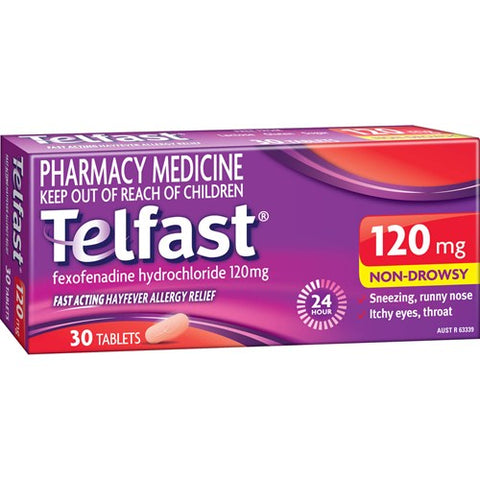 Telfast Hayfever Allergy Relief Once-a-Day 120mg Tablets 30s